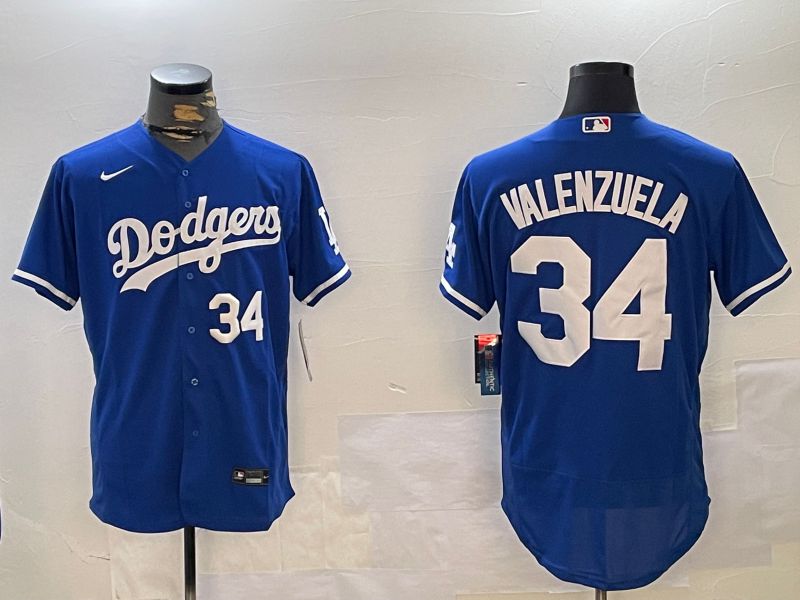 Men Los Angeles Dodgers 34 Valenzuela Blue Elite 2024 Nike MLB Jersey style 12162